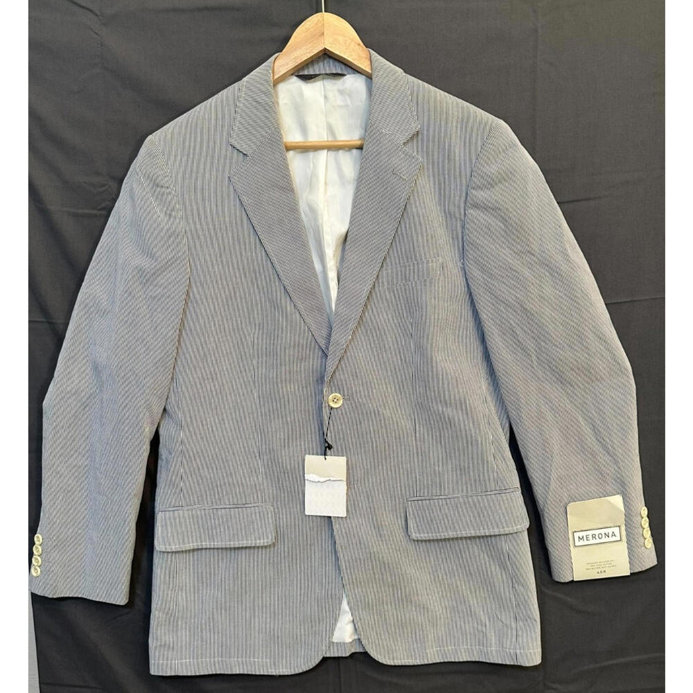 Merona Relaxed Fit Blazer 40R 2-Button Cotton Pinstripe Suit Jacket